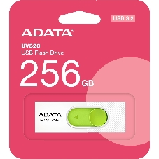 Флешка USB ADATA UV320 (AUV320-256G-RWHGN), 256Gb, USB 3.2 Gen1, R/W 100/30, белый/зеленый