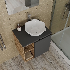Тумба Bau Dream Blackwood 60 правая, графит, раковина BAU Crystal 40х40, смеситель для раковины высокий Hotel Still, нержавеющая сталь, выпуск клик клак, белый