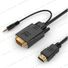 Кабель HDMI->VGA Cablexpert A-HDMI-VGA-03-10, 19M/15M + 3.5Jack, медь, позол.разъемы, 3м, черный, пакет