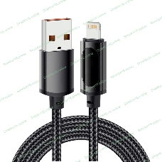 Кабель Rexant USB-A - Lightning для Apple, 2,4А, 1м, в черной нейлоновой оплетке, c LED дисплеем