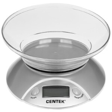 Весы кухонные Centek CT-2451 электронные, чаша, пластик, 5кг серебро/черный