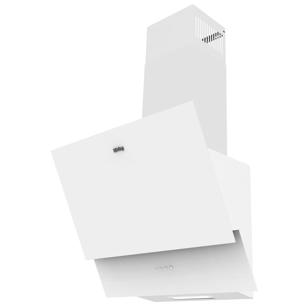 Вытяжка наклонная Korting KHC 65070 GW / 60см, электронное сенсорное управление Touch, 3 режима, 450 м3/ч., таймер, алюминиевый жировой фильтр, лампы освещения LED, ур.шума 50 дб, белое стекло