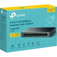 Коммутатор настольный TP-Link LS109P с 9 портами 10/100 Мбит/с (8 портов PoE+)