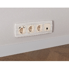 Комплект механизма компьютерной розетки RJ-45 экранированной с автоматической защитной шторкой OMEGA Бежевый матовый QUANT (OP3320, VM185) MO332005