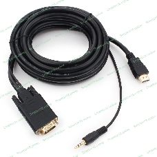 Кабель HDMI->VGA Cablexpert A-HDMI-VGA-03-5M, 19M/15M + 3.5Jack, медь, позол.разъемы, 5м, черный, пакет