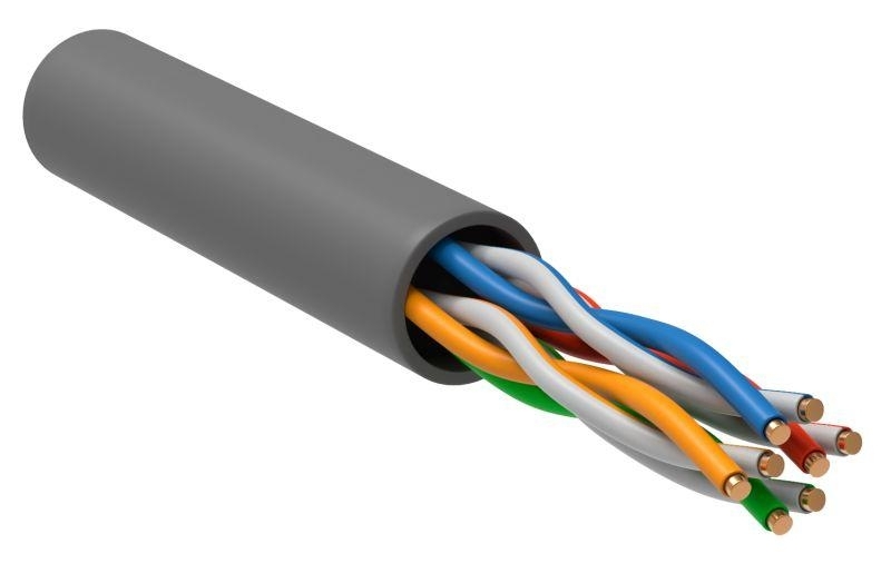 Кабель связи витая пара U/UTP, cat.5e, 4 пары 24AWG solid, 305м, ПВХ, серый