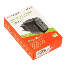 Сетевое зарядное устройство BOROFONE BA46A Premium, один порт USB, один порт Type-C, PD, 18W, 5V, 3.0A, черный