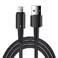 Кабель Rexant USB-A - Lightning для Apple, 2,4А, 1м, в черной нейлоновой оплетке, со световой индикацией