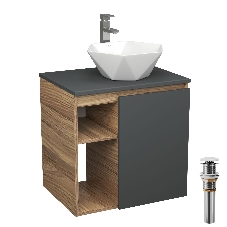 Тумба Bau Dream Blackwood 60 правая, графит, раковина BAU Crystal 40х40, смеситель для раковины высокий Hotel Still, нержавеющая сталь, выпуск клик клак, белый