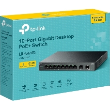 Коммутатор настольный TP-Link LS1210GP с 9 гигабитными портами (8 портов PoE+) и портом SFP