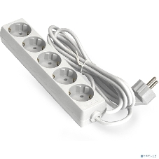 Удлинитель ExeGate ECE-5-5W (EX285827RUS), белый, 5 м, евровилка с заземлением, 5 евророзеток с заземлением, 2200 Вт