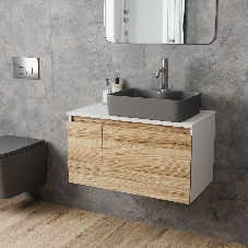 Комплект: тумба Bau Dream Blackwood 80, раковина BAU Cerama 48х37, темно-серая, смеситель Hotel Dream, нерж сталь