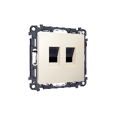 Комплект механизма компьютерной двойной розетки RJ-45 с автоматической защитной шторкой ALFA Бежевый матовый QUANT (AP3321, VM189) MA332110