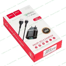 Сетевое зарядное устройство + Кабель Type-C HOCO HC-16293 C12Q/1m/QC 3.0/1 USB/Выход: 5V_9V_12V, 18W, черный