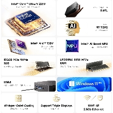 ПК Мини Chuwi AuBox X Core Ultra 5 226V (2.1) 16Gb SSD512Gb ARC 130V Windows 11 Pro 2.5xGbitEth WiFi BT 100W серый