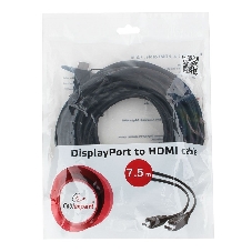 Кабель Cablexpert DisplayPort->HDMI, 7.5м, 20M/19M, черный, экран, пакет 