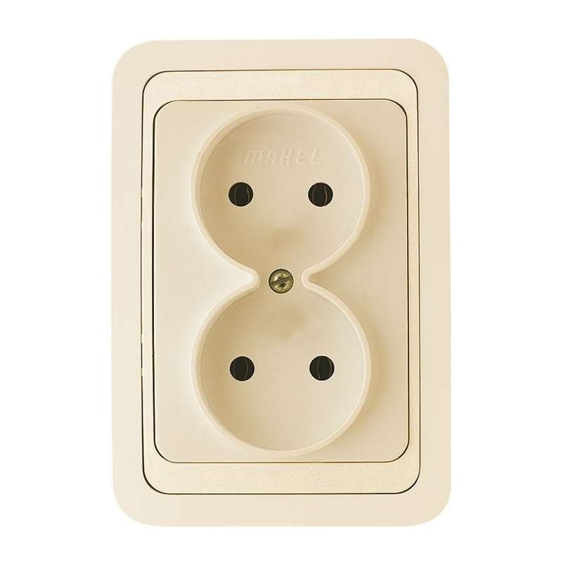 Розетка Makel 2-м СП Mimoza 16А IP20 без заземл. крем/крем.