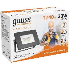 Прожектор светодиодный GAUSS 613527120 LED 20W 1300lm IP65 3000К черный 1/60