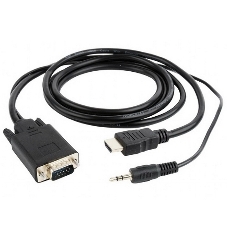 Кабель HDMI->VGA Cablexpert A-HDMI-VGA-03-5M, 19M/15M + 3.5Jack, медь, позол.разъемы, 5м, черный, пакет