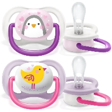 Пустышка Philips ultra air Lime, Пингвин/Птичка, 0-6 мес, 2 шт, для девочек