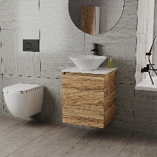 Тумба Bau Dream Blackwood 50 с дверцей, раковина BAU Dream D43, смеситель для раковины высокий Hotel Black, черный