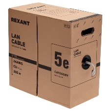 Кабель витая пара Rexant F/UTP, cat.5e, PE, 4PR, 24AWG, OUTDOOR, SOLID, черный, 305м
