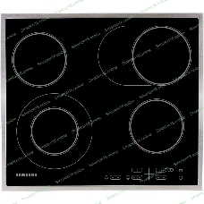 Встраиваемая электрическая панель Samsung NZ64T3516CK/WT, 575x505x55 мм, стеклокерамика, 4 конфорки, рамка - нержавеющая сталь,сенсорное управление, светодиодный LED-дисплей, защита от детей, черный
