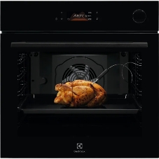 Электрический духовой шкаф Electrolux SteamCrisp 700,приготовление на пару, объем 72 л, 19 режимов, очистка ручная, 3 стекла в дверце, направляющие проволочные + телескопические (1 уровень), термощуп