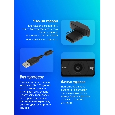 Веб-камера Logitech C920e 1920x1080, 30 кадр/с, USB Type-A, микрофон (2 шт, шумоподавление), автоматическая фокусировка, автоосвещение, шторка приватности, универсальное крепление