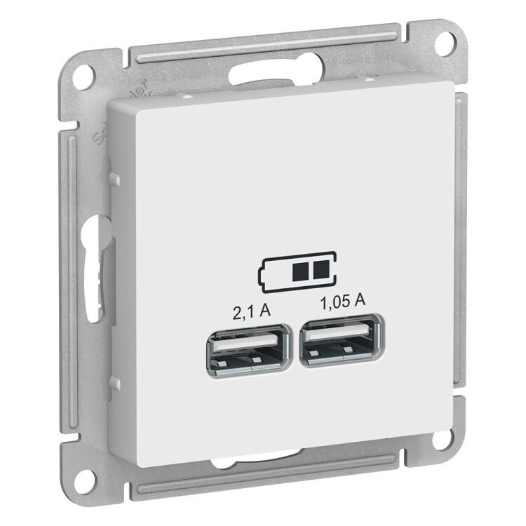 Механизм розетки USB AtlasDesign 5В 1порт х 2.1А 2порта х 1.05А белый
