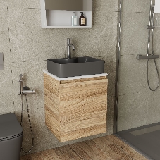 Тумба Bau Dream Blackwood 50 с дверцей, раковина BAU Cerama 48х37 темно-серая матовая, смеситель Hotel Dream, нерж. сталь