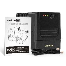 Источник бесперебойного питания ExeGate Power NB-600.LED.AVR.2SH.USB (600VA/360W, LED, AVR, 2*Schuko, USB, батарея 12V 7.2Ah, Black)