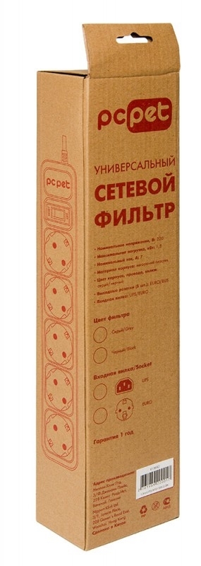 Сетевой фильтр PC Pet AP01006-1.8-BK 1.8 м, 5 розеток, черный