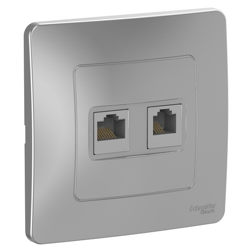Розетка компьютерная двойная RJ45+RJ45, кат.5E, механизм, алюминий
