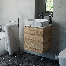 Тумба Bau Dream Blackwood 50 с дверцей, раковина BAU Hotel 51х39, мрамор, смеситель для раковины высокий Hotel Black, черный