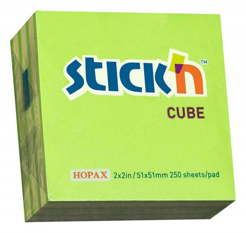 Блок самоклеящийся бумажный Stick`n 21339 51x51 мм, 250 листов, 70 г/м2, неон+пастель, зеленый 2 цвета в упаковке