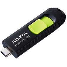 Флешка USB ADATA UC300 (ACHO-UC300-64G-RBK/GN), 64Gb, Type-C USB 3.2, R/W 100/30, черный/зеленый