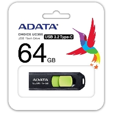 Флешка USB ADATA UC300 (ACHO-UC300-64G-RBK/GN), 64Gb, Type-C USB 3.2, R/W 100/30, черный/зеленый