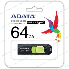 Флешка USB ADATA UC300 (ACHO-UC300-64G-RBK/GN), 64Gb, Type-C USB 3.2, R/W 100/30, черный/зеленый