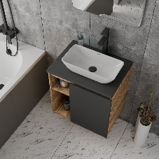 Тумба Bau Dream Blackwood 60 правая, графит, раковина BAU Spectrum mini 47х24 смеситель для раковины высокий Hotel Black, черный, выпуск клик клак, черный