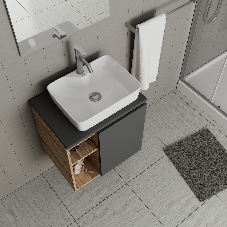 Тумба Bau Dream Blackwood 60 правая, графит, раковина BAU Cerama 48х37 белая, смеситель Hotel Dream, нерж. сталь, выпуск клик клак, хром