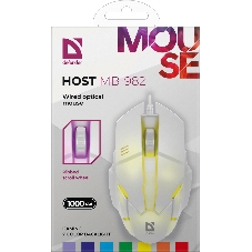 Мышь проводная Defender Host MB-982 белый, 1000 dpi, USB, кнопки - 3