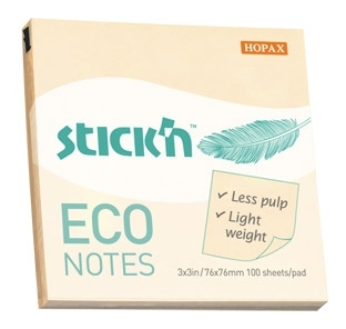 Блок самоклеящийся бумажный Stick`n ECO 21745 76x76 мм, 100 листов, 60 г/м2, пастель, желтый