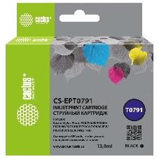Картридж струйный Cactus CS-EPT0791 (T0791) черный (13.8 мл) для Epson Stylus Photo 1400/1500/PX700/710 Картридж струйный Cactus CS-EPT0791 (T0791) черный (13.8 мл) для Epson Stylus Photo 1400/1500/PX700/710