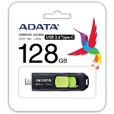 Флешка USB ADATA UC300 (ACHO-UC300-128G-RBK/GN), 128Gb, Type-C USB 3.2, R/W 100/30, черный/зеленый