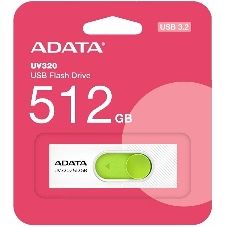 Флешка USB ADATA UV320 (AUV320-512G-RWHGN), 512Gb, USB 3.2 Gen1, R/W 100/30, белый/зеленый