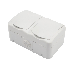 Блок из 2 розеток горизонтальный Kranz Mini OG открытой установки с заземлением, IP54 белый