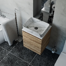 Тумба Bau Dream Blackwood 50 с дверцей, раковина BAU Hotel 51х39, мрамор, смеситель для раковины высокий Hotel Black, черный, выпуск клик клак, черный