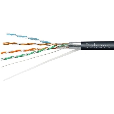 Кабель витая пара экранированная FTP (F/UTP) Cabeus FTP-4P-Cat.5e-SOLID-OUT-PE-UV-100, категория 5e, 4 пары (24 AWG), одножильный, экран - фольга, для внешней прокладки, PE-UV (100 м)