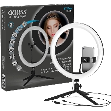 Светильник кольцевой Gauss 15W 800lm 3000-6500K 5V USB IP20 300x23мм черный дим пульт е LED